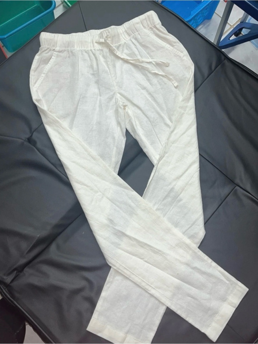 Woven Straight-Leg Drawstring Pants - White